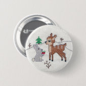 Schnee-Kitz und Häschen Querstich Button (Vorne & Hinten)