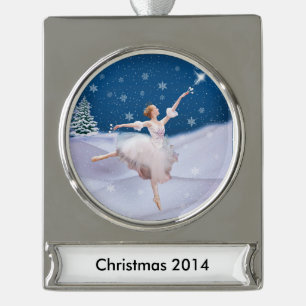 Schnee-Königin-Ballerina-kundengerechter Text Banner-Ornament Silber