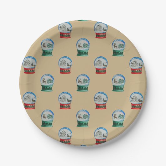 Schnee-Kugel-Mischmuster-Weihnachtsgoldhintergrund Pappteller (Vorderseite)