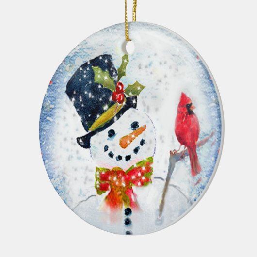 Schnee-Kugel-Snowman u. Kardinal Keramikornament (Links)