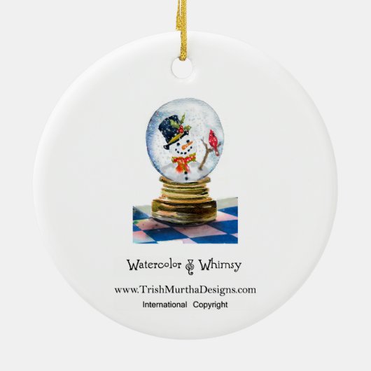 Schnee-Kugel-Snowman u. Kardinal Keramikornament (Hinten)