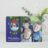 Schnee-Kugelsnowman-Foto-Feiertags-Karte Feiertagskarte (Stehend Vorderseite)