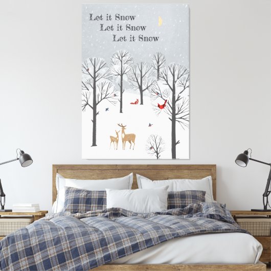 Schnee lassen - Winterflurries, Hirsch und Vogelsc Leinwanddruck (Insitu (Schlafzimmer))