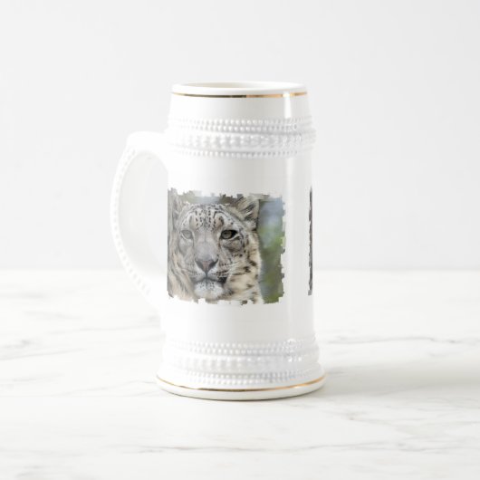 Schnee-Leopard-Bier Stein Bierglas (Vorderseite Links)