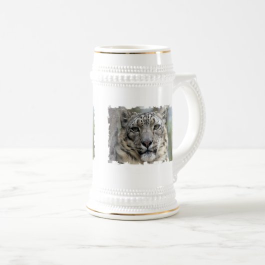 Schnee-Leopard-Bier Stein Bierglas (VorderseiteRechts)