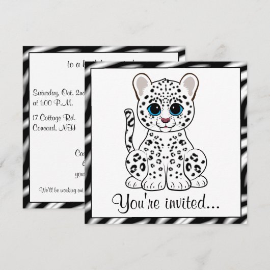 Schnee-Leopard-CUB-Cartoon Einladung (Vorne/Hinten)