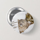 Schnee-Leopard im Schnee Button (Vorne & Hinten)