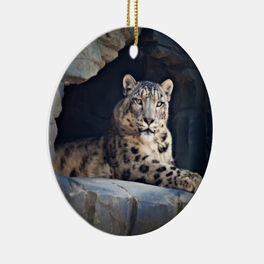 Schnee-Leopard Keramik Ornament (Rechts)