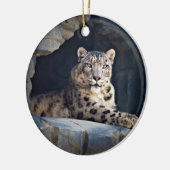 Schnee-Leopard Keramik Ornament (Links)