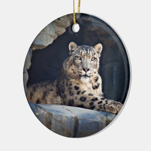 Schnee-Leopard Keramik Ornament (Links)