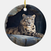 Schnee-Leopard Keramik Ornament (Hinten)