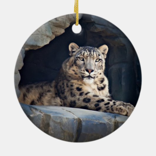 Schnee-Leopard Keramik Ornament (Hinten)