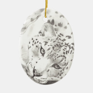 Schnee-Leopard Keramikornament