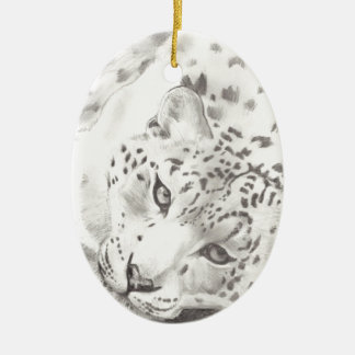 Schnee-Leopard Keramikornament