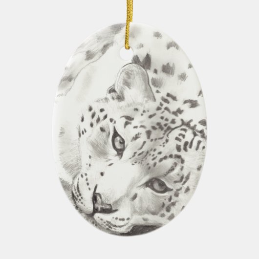 Schnee-Leopard Keramikornament (Vorne)