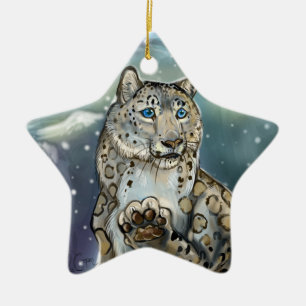 Schnee Leopard~ornament Keramik Ornament
