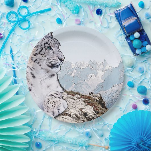 Schnee-Leopard Pappteller (Party)