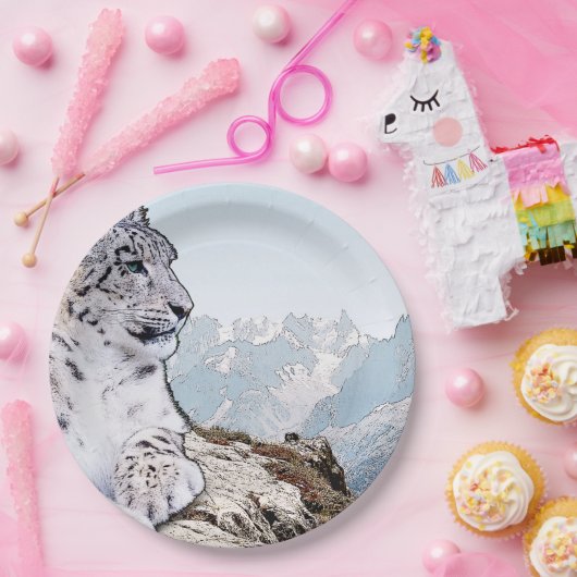 Schnee-Leopard Pappteller (Party)
