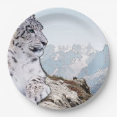 Schnee-Leopard Pappteller (Vorderseite)