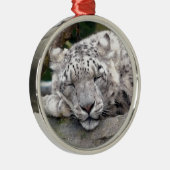 Schnee Leopard - schön! Silbernes Ornament (Rechts)