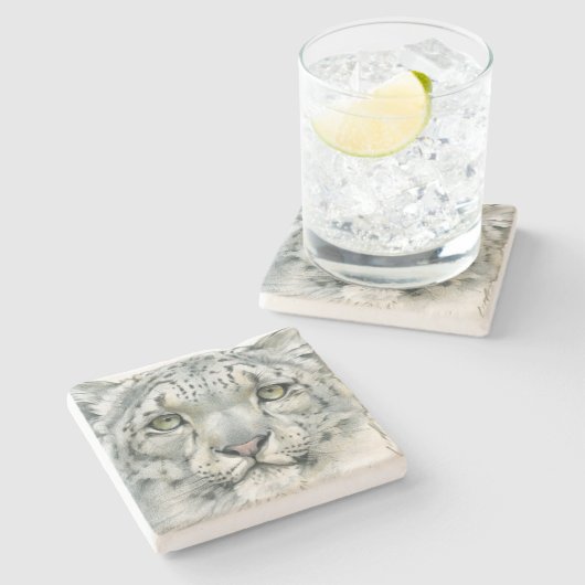 Schnee-Leopard Steinuntersetzer (Seitenansicht)