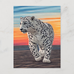 Schnee Leopard Wandern am Strand bei Sonnenunterga Postkarte