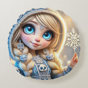 Schnee Maiden mit schleichender Schneeflocke Rundes Kissen