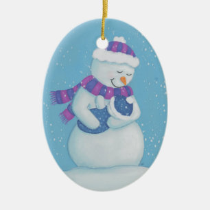 Schnee-Mama und Schnee-Baby-Boy Keramik Ornament