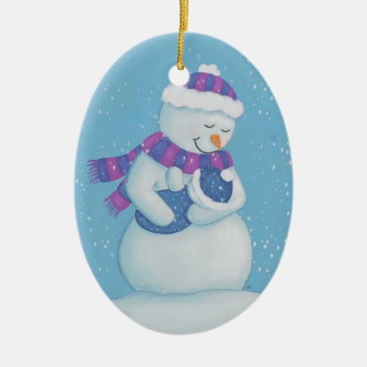 Schnee-Mama und Schnee-Baby-Boy Keramik Ornament (Vorne)