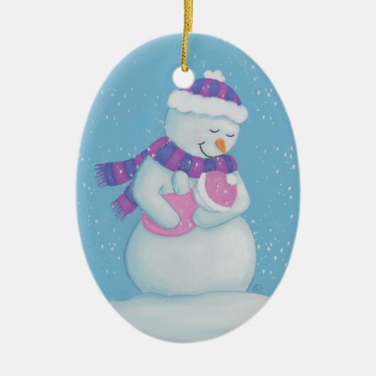 Schnee-Mama und Schnee-Baby-Girl Keramik Ornament (Vorne)