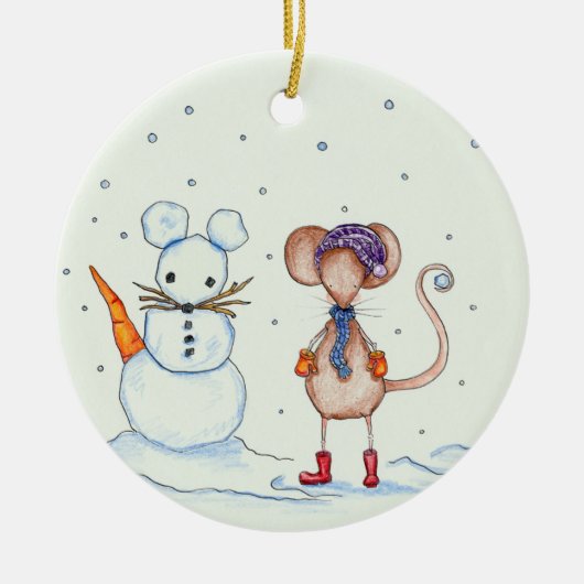 Schnee-Maus und Freund-Verzierung Keramik Ornament (Vorne)