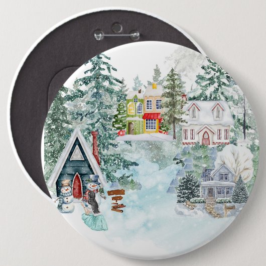 Schnee mit Mädchen und Snowman Button (Vorne & Hinten)