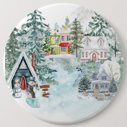 Schnee mit Mädchen und Snowman Button (Vorderseite)