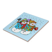 Schnee-Paar Schneemann Fliese (Seite)