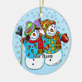 Schnee-Paar Schneemann Keramik Ornament (Links)