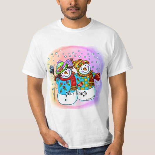 Schnee Paar Schneemann T-Shirt (Vorderseite)