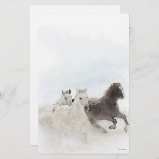 Schnee-Pferde - stationär Briefpapier (Vorne/Hinten)