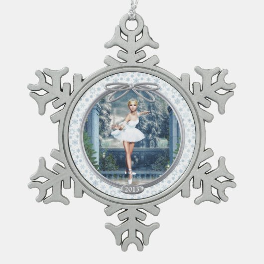 Schnee Prinzessin Ballerina Pewter Snowflake Ornam Schneeflocken Zinn-Ornament (Vorderseite)