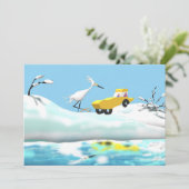 Schnee-Reiher und hölzernes Spielzeug-Auto Dankeskarte (Stehend Vorderseite)