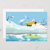 Schnee-Reiher und hölzernes Spielzeug-Auto Dankeskarte (Vorne/Hinten)