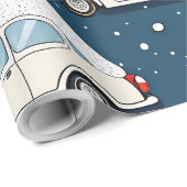 Schnee Retro Car Premium Wrapping Paper Geschenkpapier (Rolleneckpunkt)