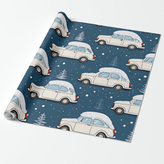 Schnee Retro Car Premium Wrapping Paper Geschenkpapier (Ungerollt)