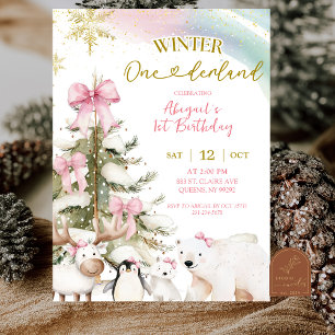 Schnee-Rosa Winter-Arktis-Tier Erster Geburtstag Einladung