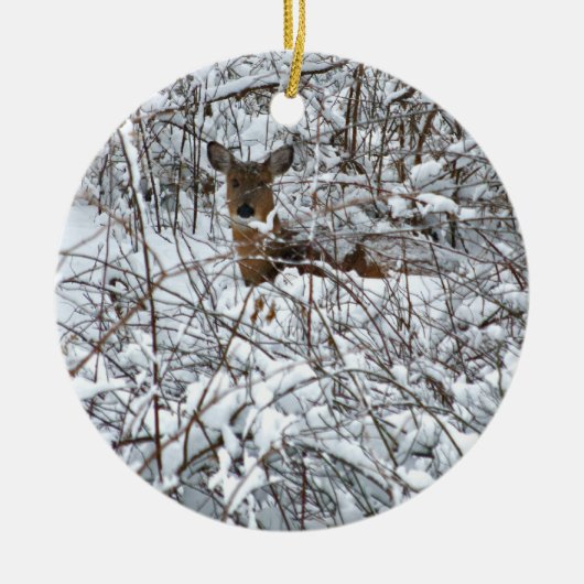 Schnee-Rotwild Keramik Ornament (Vorne)