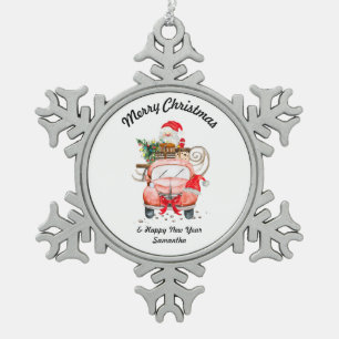 Schnee Santa LKW frohe Weihnachten Schneeflocken Zinn-Ornament