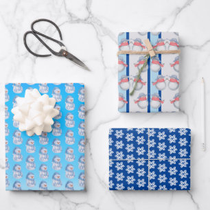 Schnee, Schneemänner & Schneeflocken Geschenkpapier Set