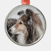 Schnee Sheltie Weihnachtsverzierung Silbernes Ornament (Vorne)