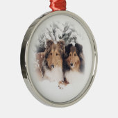 Schnee Shelties Silbernes Ornament (Rechts)