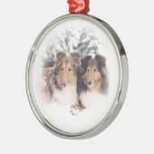 Schnee Shelties Silbernes Ornament (Links)