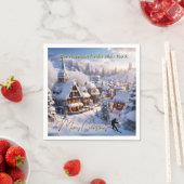 Schnee-Ski-Chalets editierbarer Weihnachtsgruß Serviette (Beispiel)